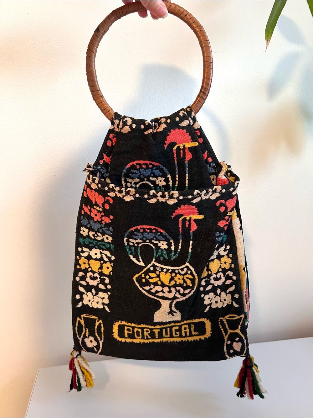 Portugal Embroidered Multicolor Round-Handle Bag